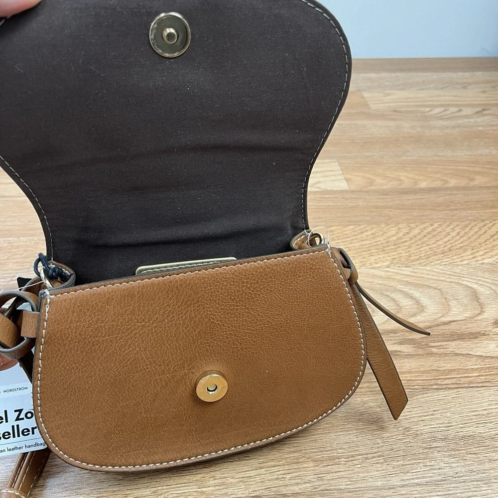 Rachel Zoe Edessi Vegan Leather Crossbody Belt Bag Purse Brown Saddle Bag‎ NEW